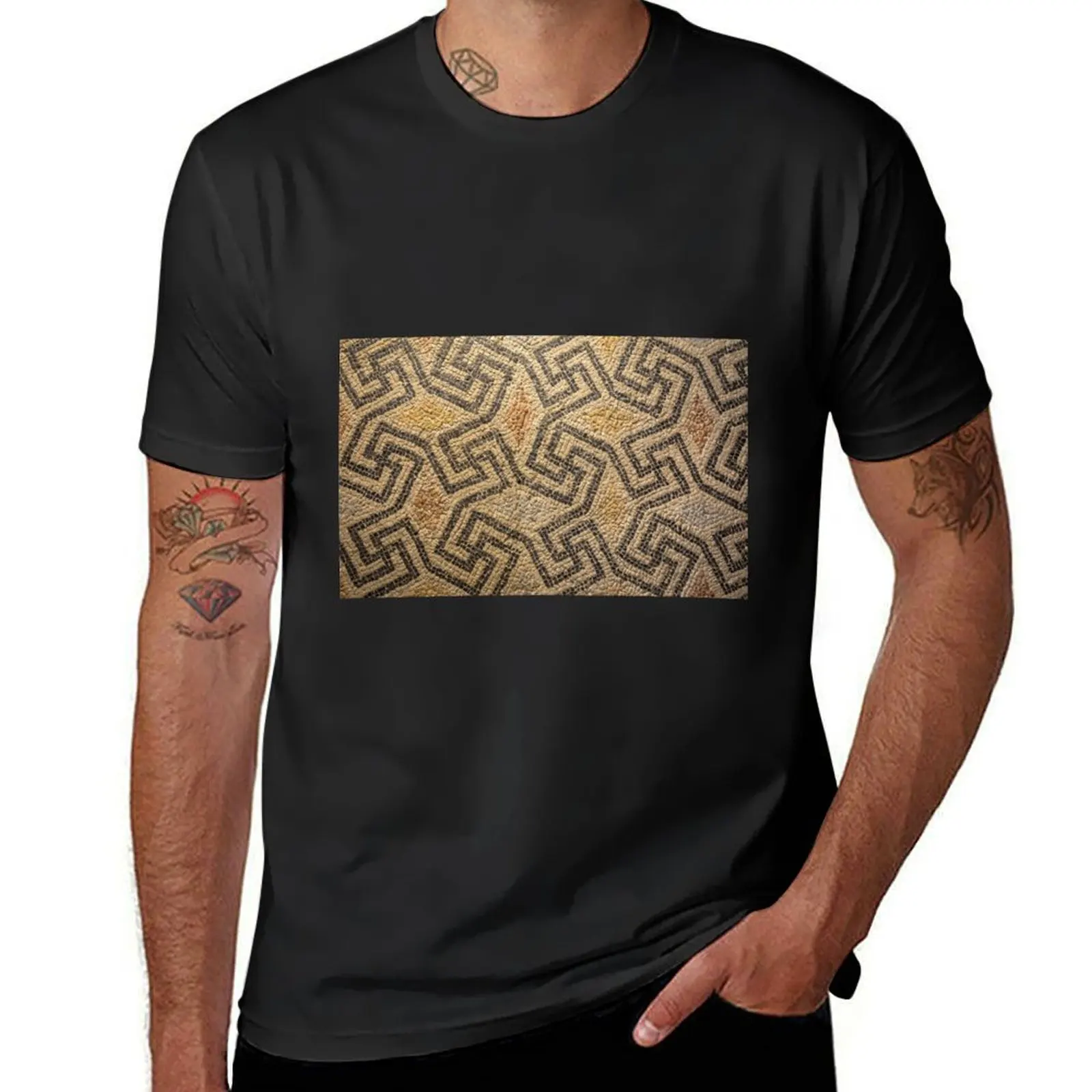 Swastika symbol in ancient Celtic mosaic decoration. T-Shirt new edition customizeds Men's clothing