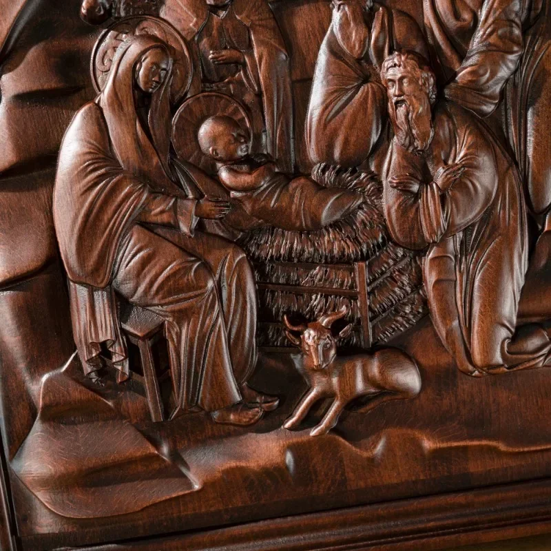 Vintage Religious Nativity Wood Figure Scene Manger Birth Wall Decoration Home Living Statue