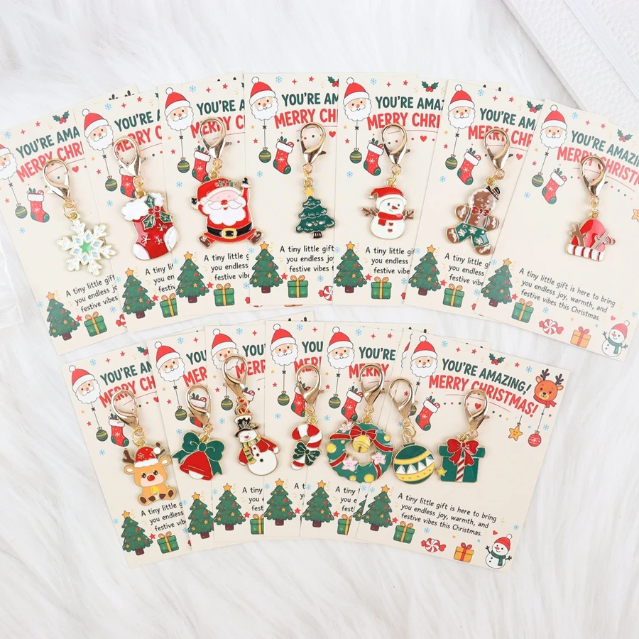 14-Piece Christmas-Themed Keychain Gift Set, Featuring Christmas Greeting Cards, Featuring Santa Claus, Gingerbread Man, Bells, Christmas Tree, Etc., Suitable for Party Favors, Stocking Stuffers, Holiday Gifts, and Is an Ideal New Year's Gift for Family and Friends.