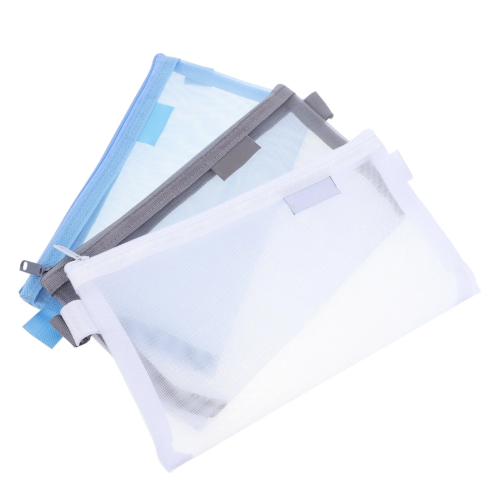 3Pcs Mesh Pen Bags Zippered Stationery Organizers Large Capacity Pencil Cases for Students Teachers Office Storage Portable