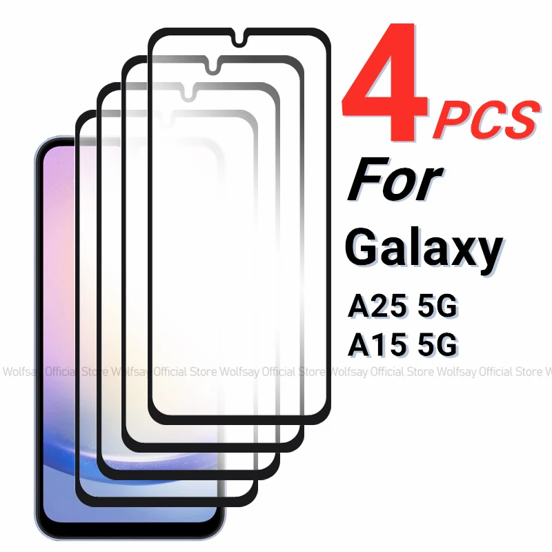 2/4 Uds vidrio templado para Samsung Galaxy A25 5G Protector de pantalla para Samsung Galaxy A15 A25 5G Protector de pegamento completo película de teléfono