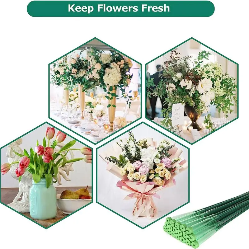 [N84R] 100Pcs Floral Water Tubes Plastic Green Floral Tubes with Rubber Flower Water Tubes Flower Tubes