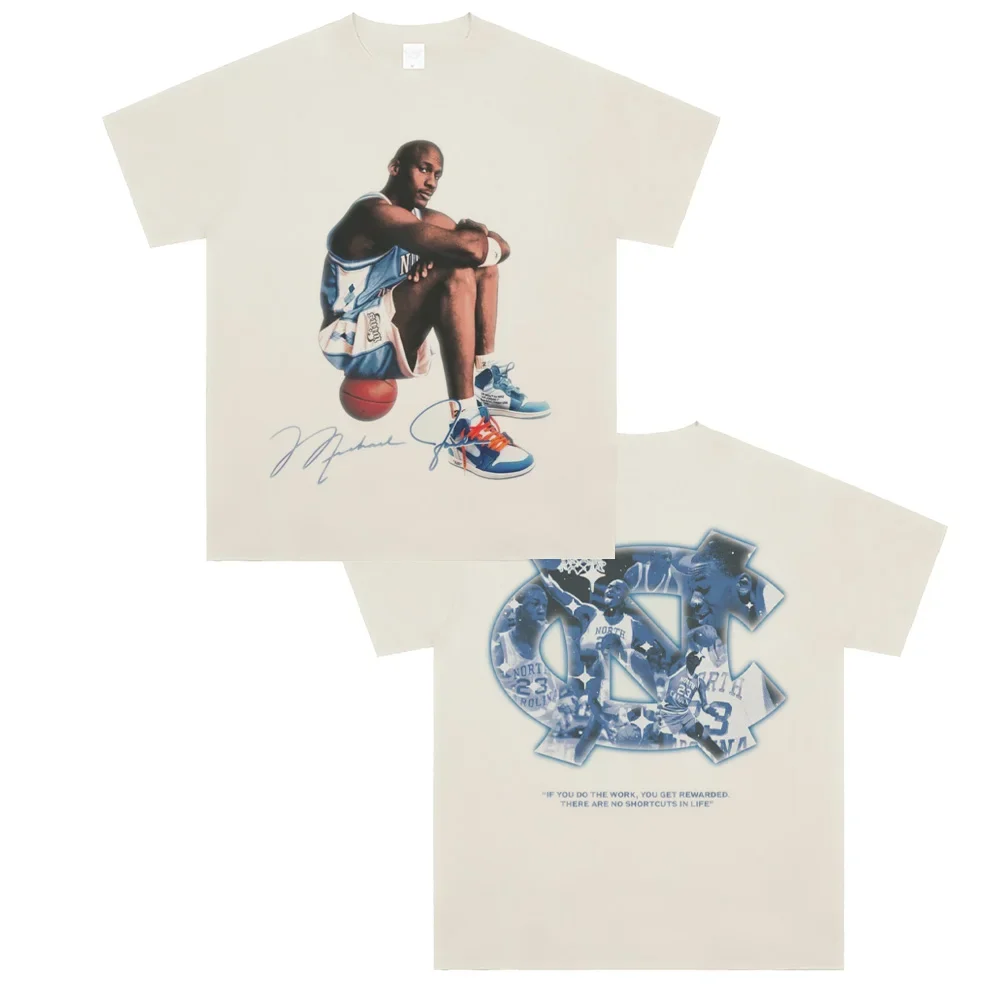 2025 MJ Dan Joe Basketball God Jorda UNC College Period Breathable Printed Short Sleeve Women T-shirt American Vintage