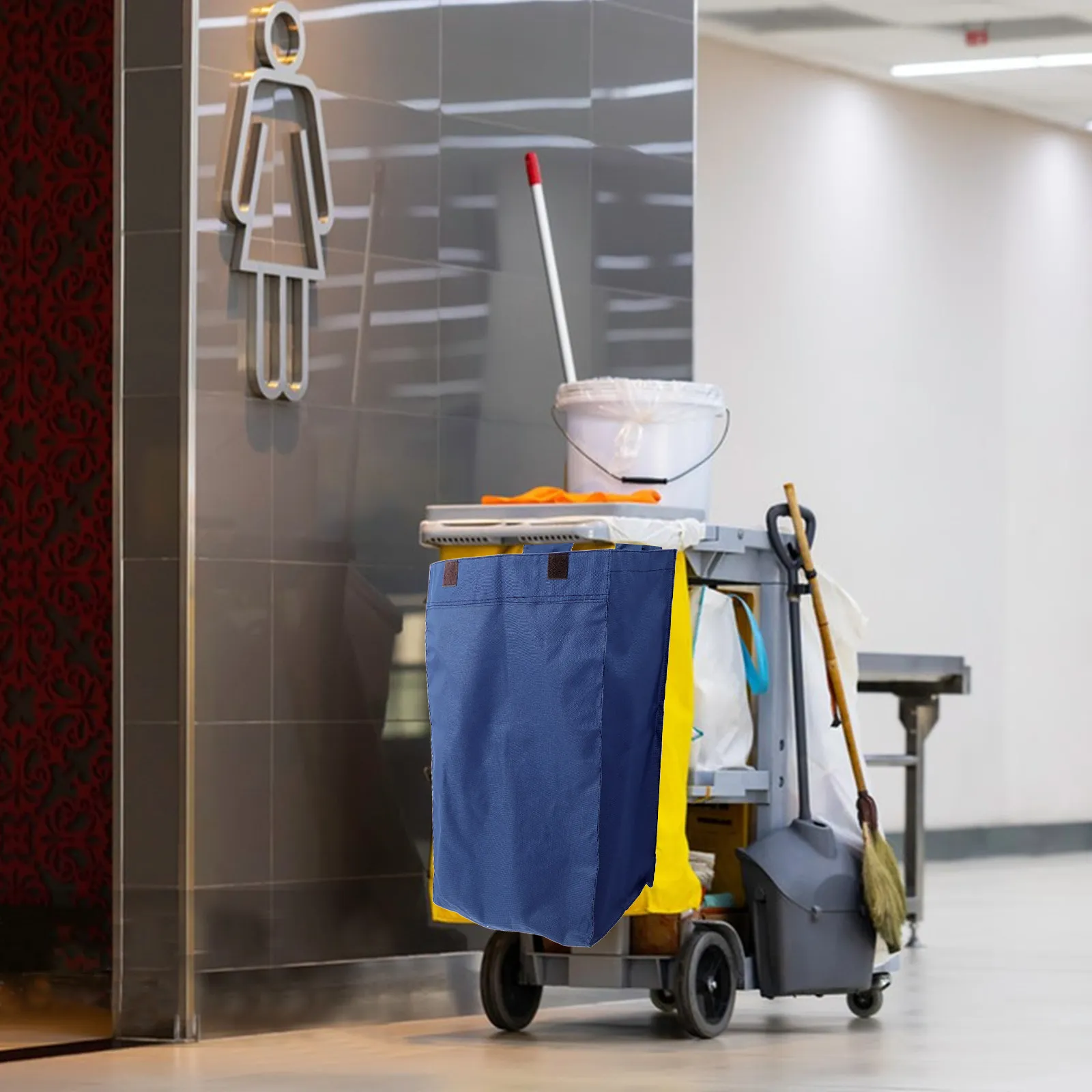 Heavy Duty Oxford Cloth Housekeeping Cart Hanging Trash Bag for Cleaning Supplies Organizer Multiple Pockets Hotels Offices