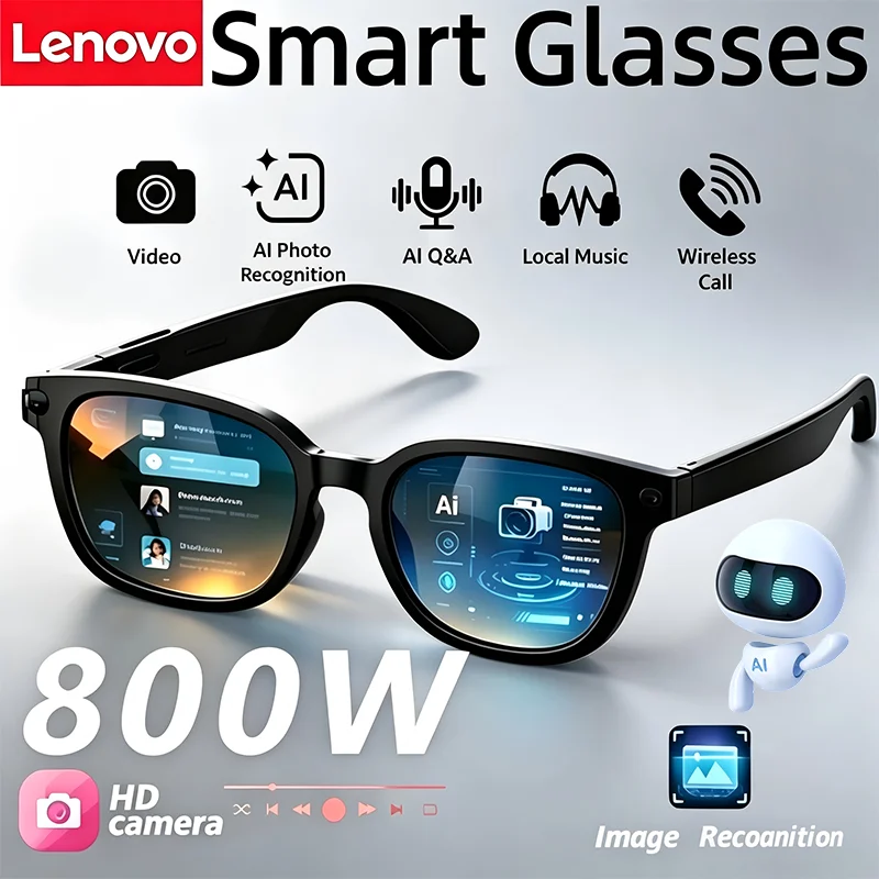 Lenovo AI Smart Glasses 800W HD Camera Bluetooth Call Recognition Video Music Perfect for Outdoor Sports Daily Life 2026 New