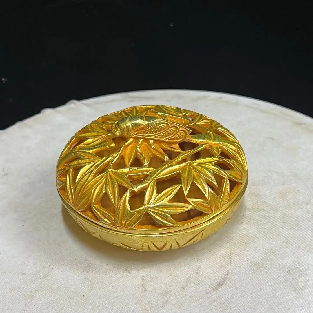 Gilt Bamboo leaf summer cicada incense burner Ornament Decoration Tea Pet Figurines Desk Decor Accessories