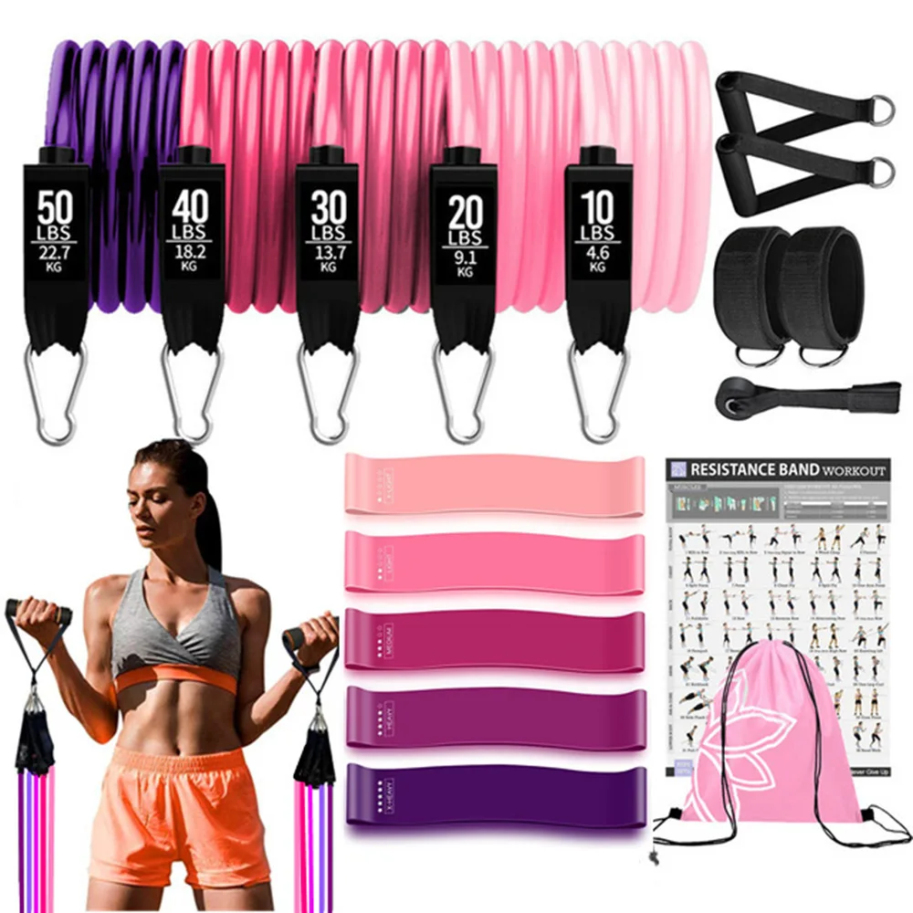 17PCS Resistance Bands Set for Women Latex Exercise Workout Band Stretch Training Fitness Gym Equipment for Home Bodybuilding