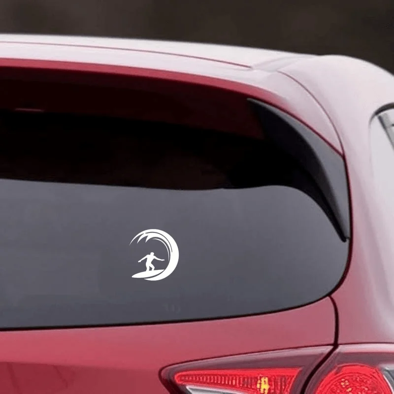 

1 шт., белая наклейка с рисунком серфера и волны-декор окна автомобиля, самоклеящаяся водонепроницаемая декоративная наклейка