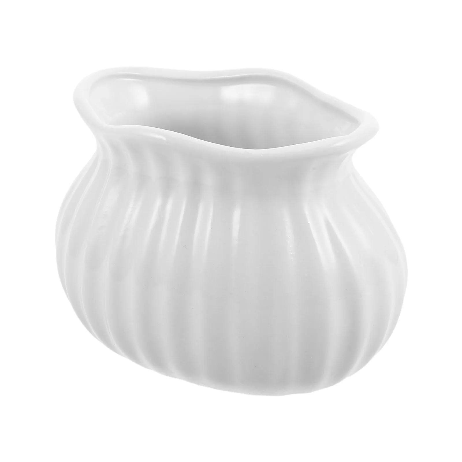 

White Ceramic Vase Modern Minimalist Style Small Ribbed Decor Vase for Living Room Table Centerpiece Ceramic Decor