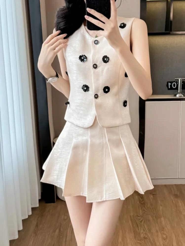 

2025 Summer New French Fashion Two Piece Set For Women Sweet Skirt Sets Conjuntos Femininos Elegantes 2 Piece Sets Women Outfit