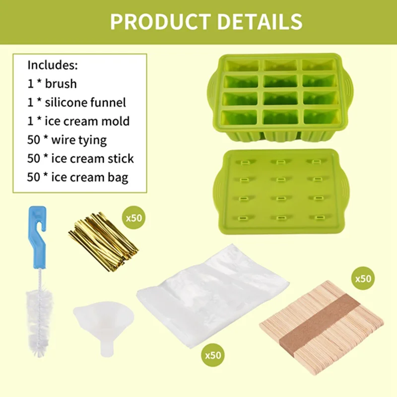 A01F-силиконовая форма для мороженого, форма для мороженого для мороженого DIY, с 50 шт., палочки для мороженого, палочки для мороженого, палочки для мороженого, палочки для мороженого
