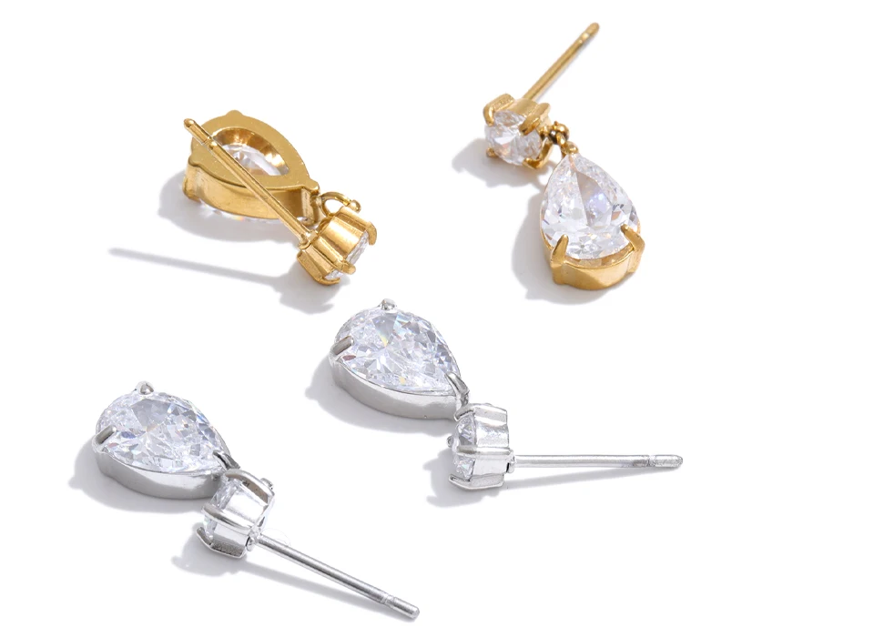 Yhpup Bling glänzende AAA-Kubikzirkonia-Wassertropfen-Ohrringe, täglich, klassisch, hochwertiger Edelstahl, modischer Premium-Schmuck, Geschenk – Detail 6