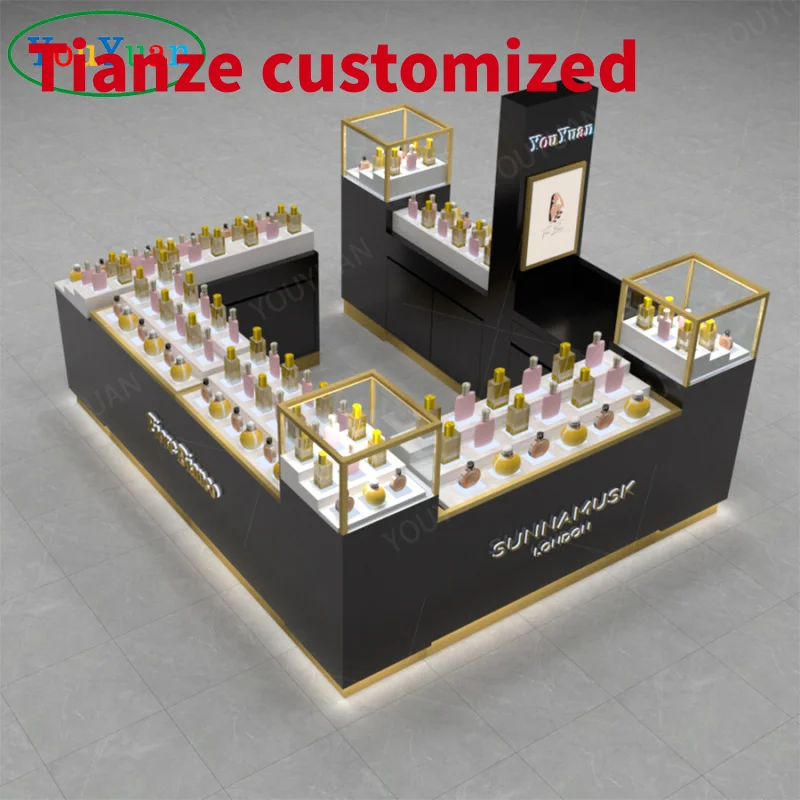 

(Customized) jewelry MDF display showcase perfume selling kiosk shopping malls interior decoration perfume kiosk design