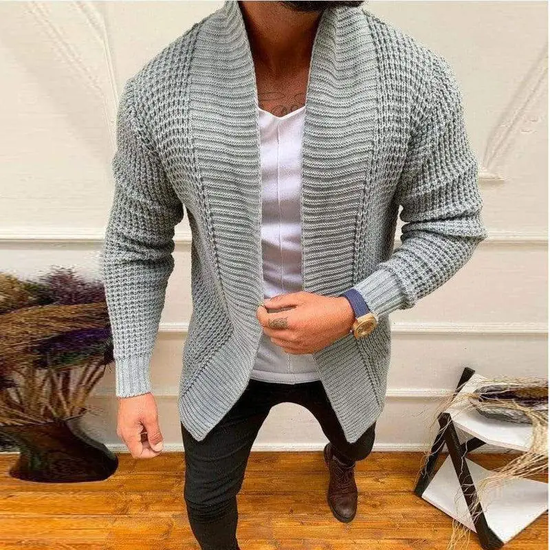 

Men's Long Knitted Cardigan Sweater Ribbed Hem High Temperature Setting Acrylic Fiber Long Sve round Ne ex Daily Wear