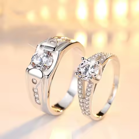 2Pcs Silver Color Luxury Zircon Couple Rings For Women Forever Endless Love Engagement Wedding Bands Ring Valentines Day Gifts