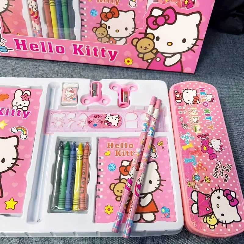 Sanrio-Juego de papelería de Hello Kitty para niños, caja de regalo con patrón de dibujos animados, 14 piezas