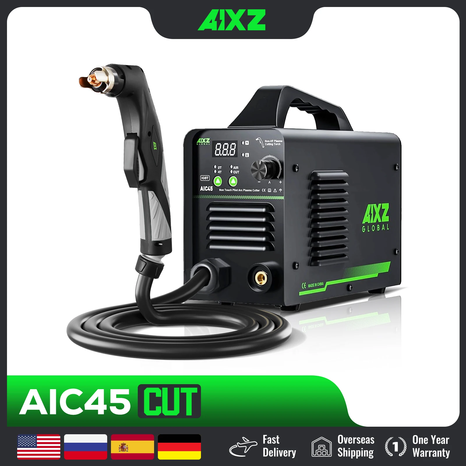 AIXZ AIC45 Plasma Cutter Non-Touch Pilot ARC 45Amps DC Air Plasma Cutting Machine 220V Digital Plasma Cutter Clean Cut 16mm