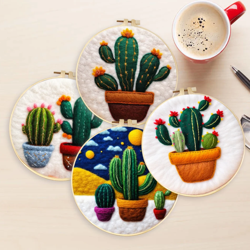 

GATYZTORY Cactus Wool Painting Home Decoration For Adults Beginners Landscape Felt Kits For Beginners Handmade Diy Craft Kits