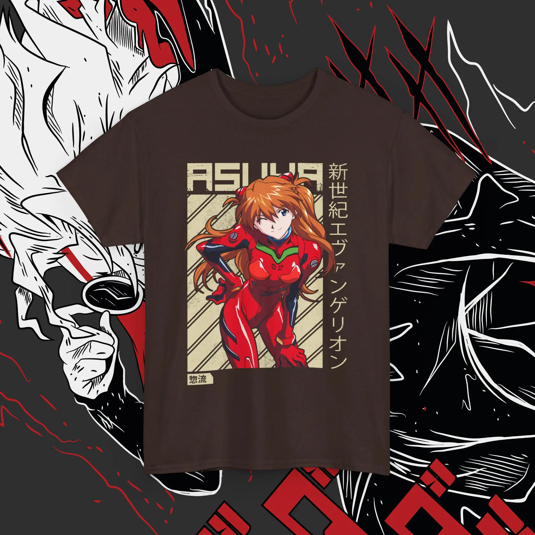 T-shirt regalo cosplay anime retrò giapponese Asuka Langley, T-shirt fan Evangelion Puro cotone strato base per tutte le stagioni peso pesante