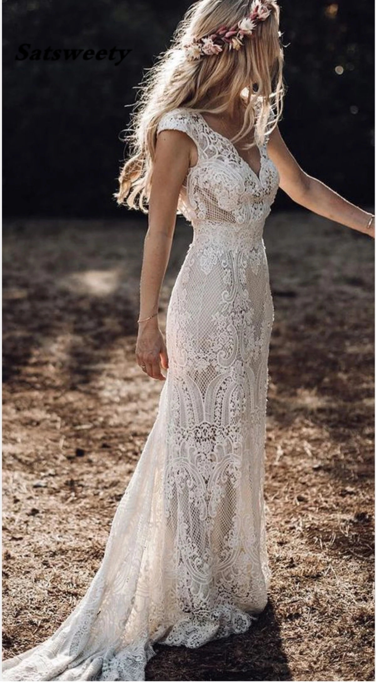 Vintage Berta Full Lace Mermaid Wedding Dresses Bridal Gowns V Neck Cap Sleeve Bohemian Beach Garden Custom Made vestido de