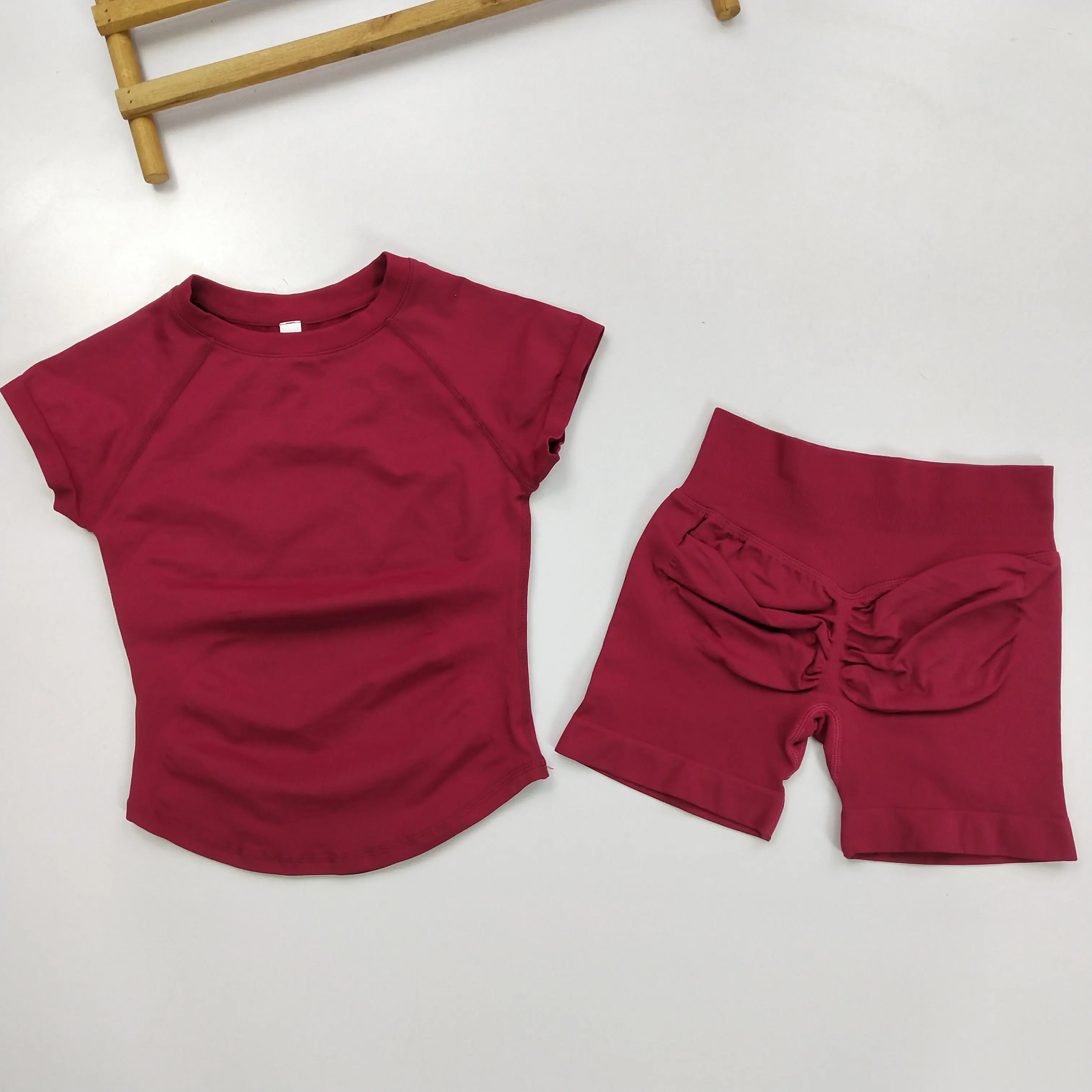 Seamless Fitness Suit Gym Yoga Sports Short-sleeved Shirts Fitness High Waisted Shorts Yoga Sets Yoga Tops Butt Lift Shorts 2pcs