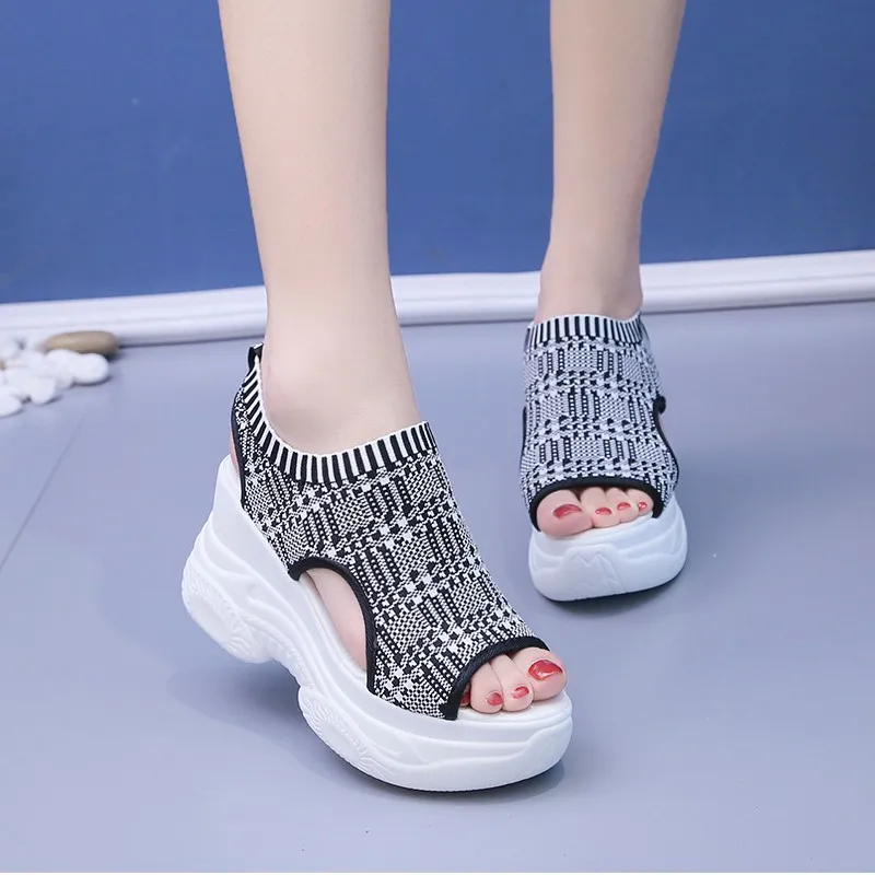 Women's Sandals 2022 Summer Wedge Heel Elastic Cloth Cover Foot Ladies Sandals Thick-soled Fashion Trifle Elevation Casual Shoes