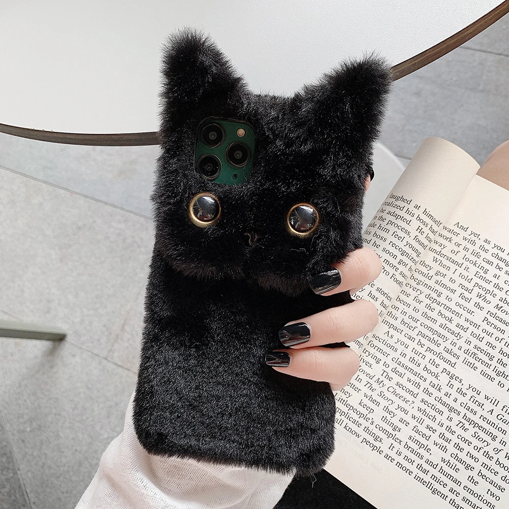 

CheeryMoon Pretty Furry Cat Plush Kitty Warm Case For iPhone 12 11 PRO MAX X XS XR Phone 6 6s 7 8 Plus iPhone12 SE CASE Cover