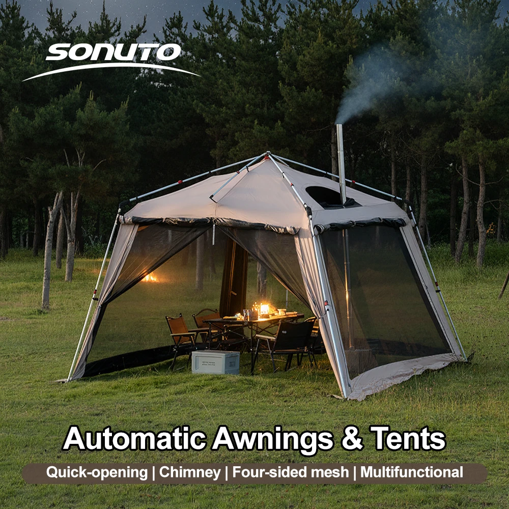 Automatic Quick Open Camping Tent Waterproof Sunshade Canopy with Aluminum Poles Mosquito Net Outdoor Beach Hiking Shelters