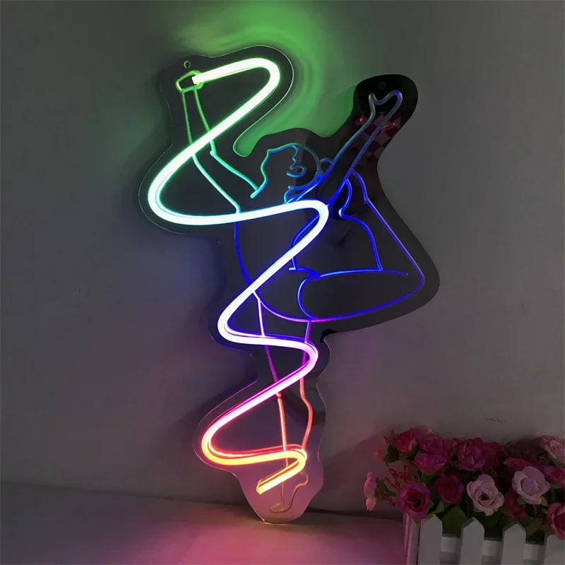 Shine Ballet Girls LED Neon Sign Acrylic Mirror Wall Art Decoration Colorful Neon Lights for Dance Room Decor Adjustable Color