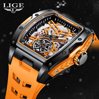 LIGE Mechanical Watches Men Fashion Military Sport Analog Automatic Wristwatch Soft Silicone Strap Waterproof Business Man Watch
