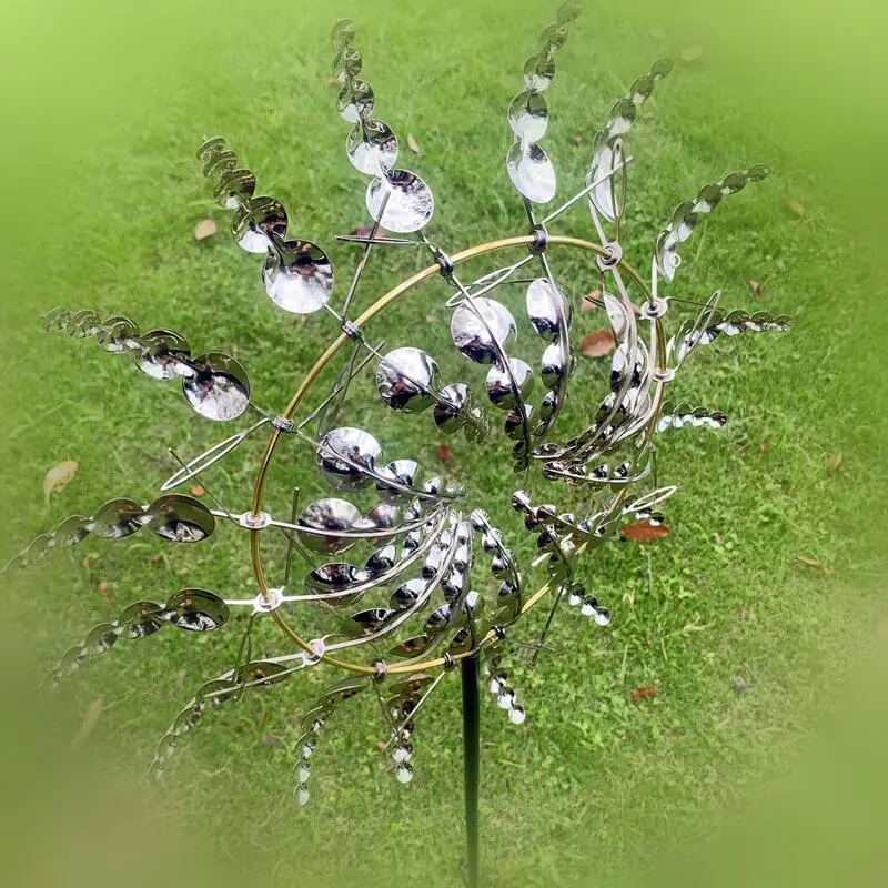 Magical Metal Windmill 3D Wind Powered Kinetic Sculpture Lawn Metal Wind Solar Spinners Yard and Garden Decor Toys