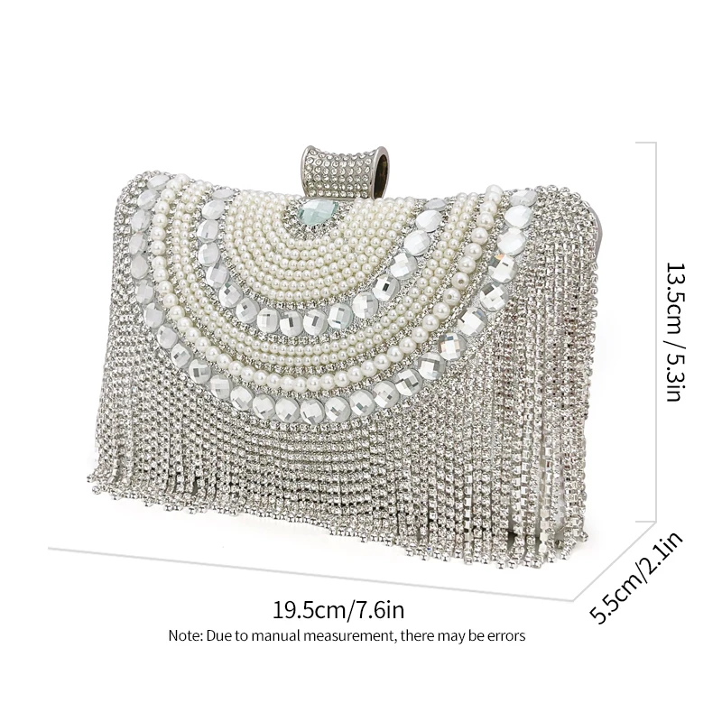 Luxury Rhinestone Fringe Upscale Portable Dinner Bag Crystal Jewelry Purse Glitter Clutch Gold Silver Black