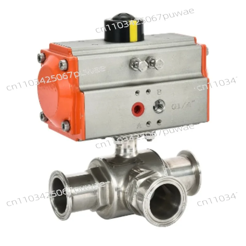 Pneumatic Three-Way Ball Valve Quick-Connect T-Type L Stainless Steel Sanitary Clamp 304 Chuck Quick-Change 316 Actuator