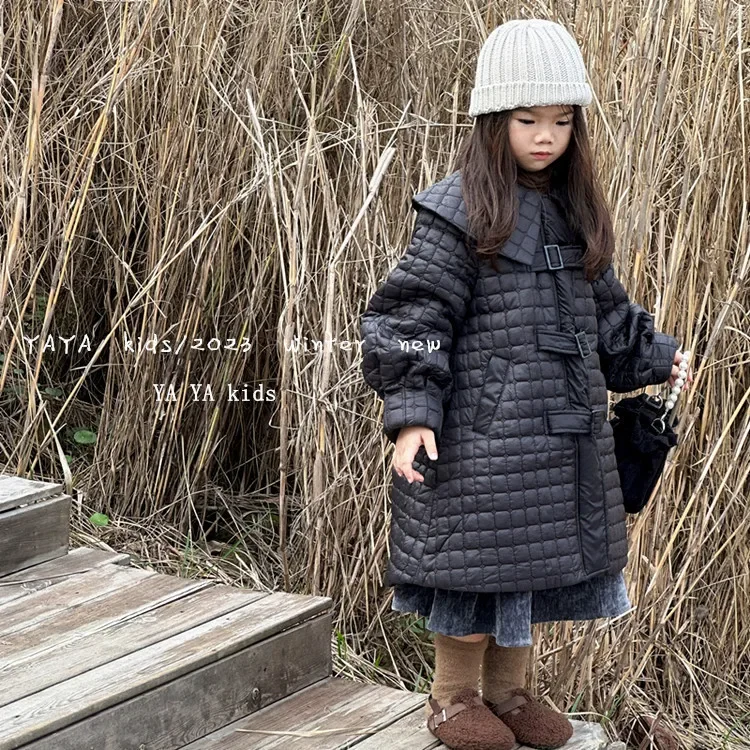 

Girls Coat Winter New Coat 2023 Children Korean Version Design Sense Large Lapel Quilted Clip Cotton Quality Cotton-padded Coat