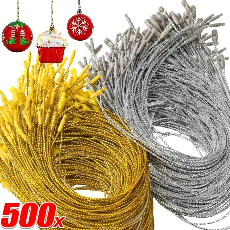 100/500x Christmas Ornaments Hanger String Ornament Hook Ropes Precut String with Snaps Locking for Xmas Ornament Hanging Decor