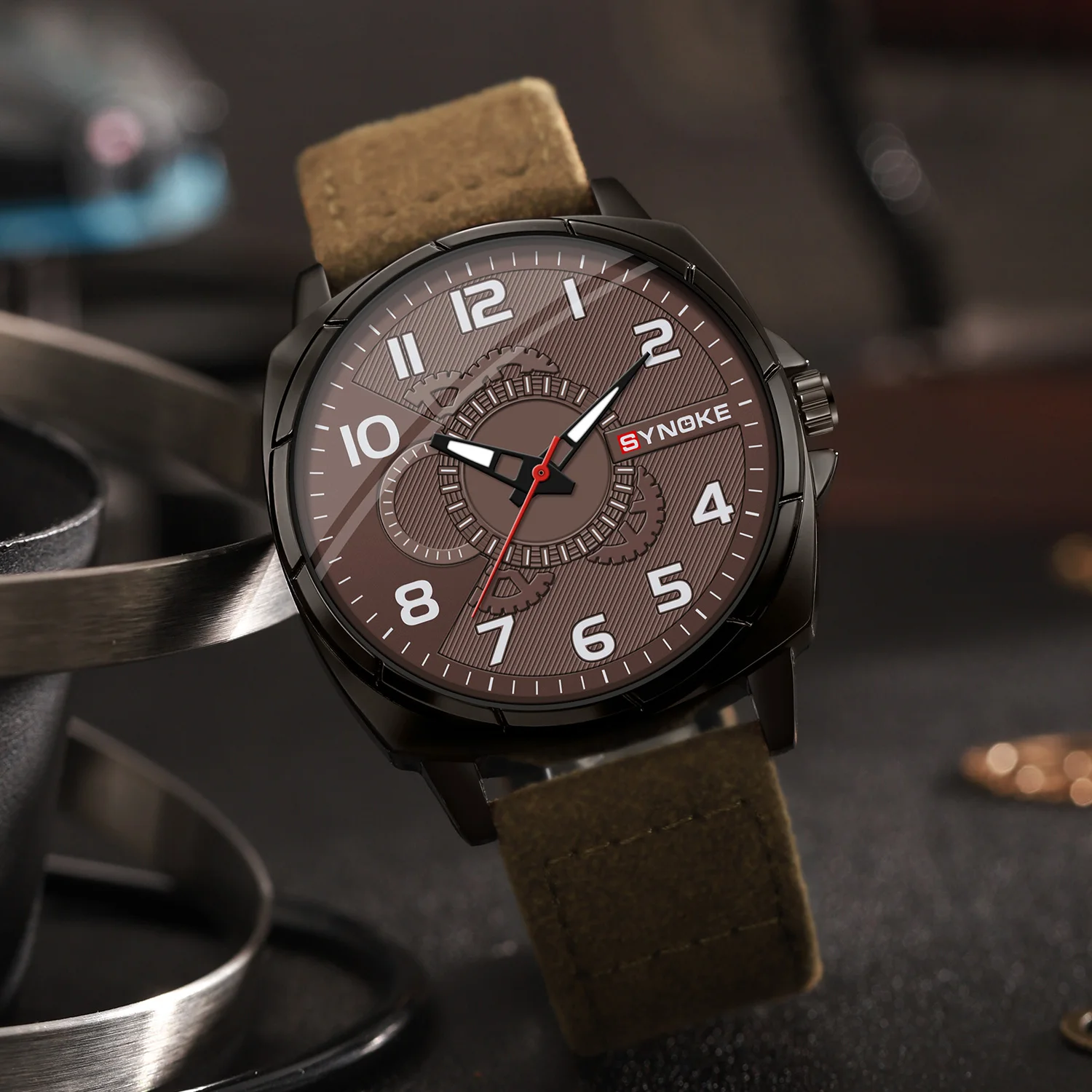 Water Resistant Mens Quartz Watch, Pointer Display, PU Leather Strap, Simple Style - Alloy Case, Electronic Movement