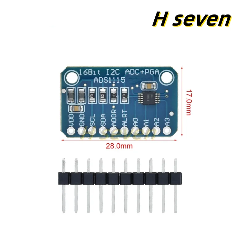 ADS1115 16 Bit I2C Module Precision ADC 4 Channel Development Board Pro Gain Amplifier 2.0V to 5.5V for Arduino RP