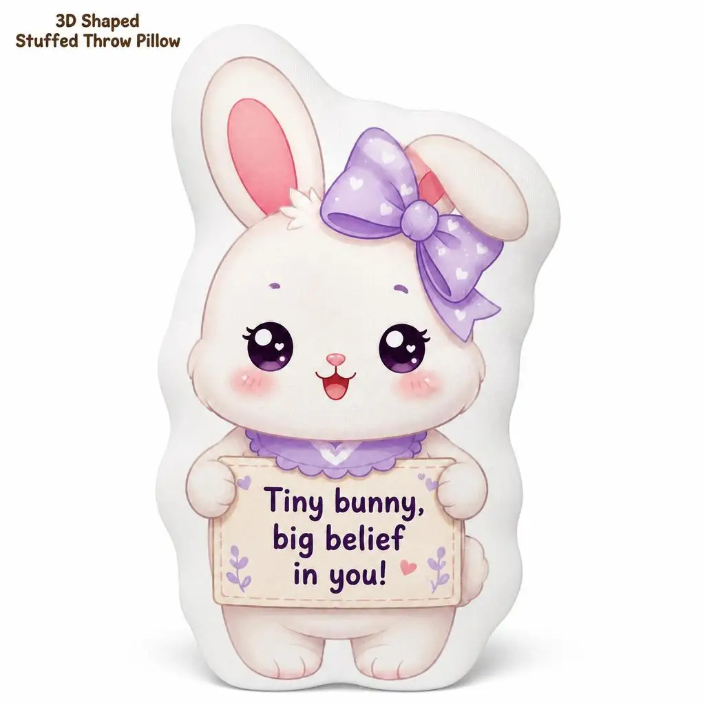 Cute Bunny Big Belief Encouragement Bow Plush Pillow Cushion Irregular Stuffed Throw Pillow Home Decor Gift Sofa Bed
