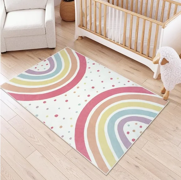 Rainbow Rug for Girls Bedroom Colorful Rugs Area Rugs for Nursery Kid Room Non-Slip Soft Polka Dot Carpet Kids Rugs Tent Castle