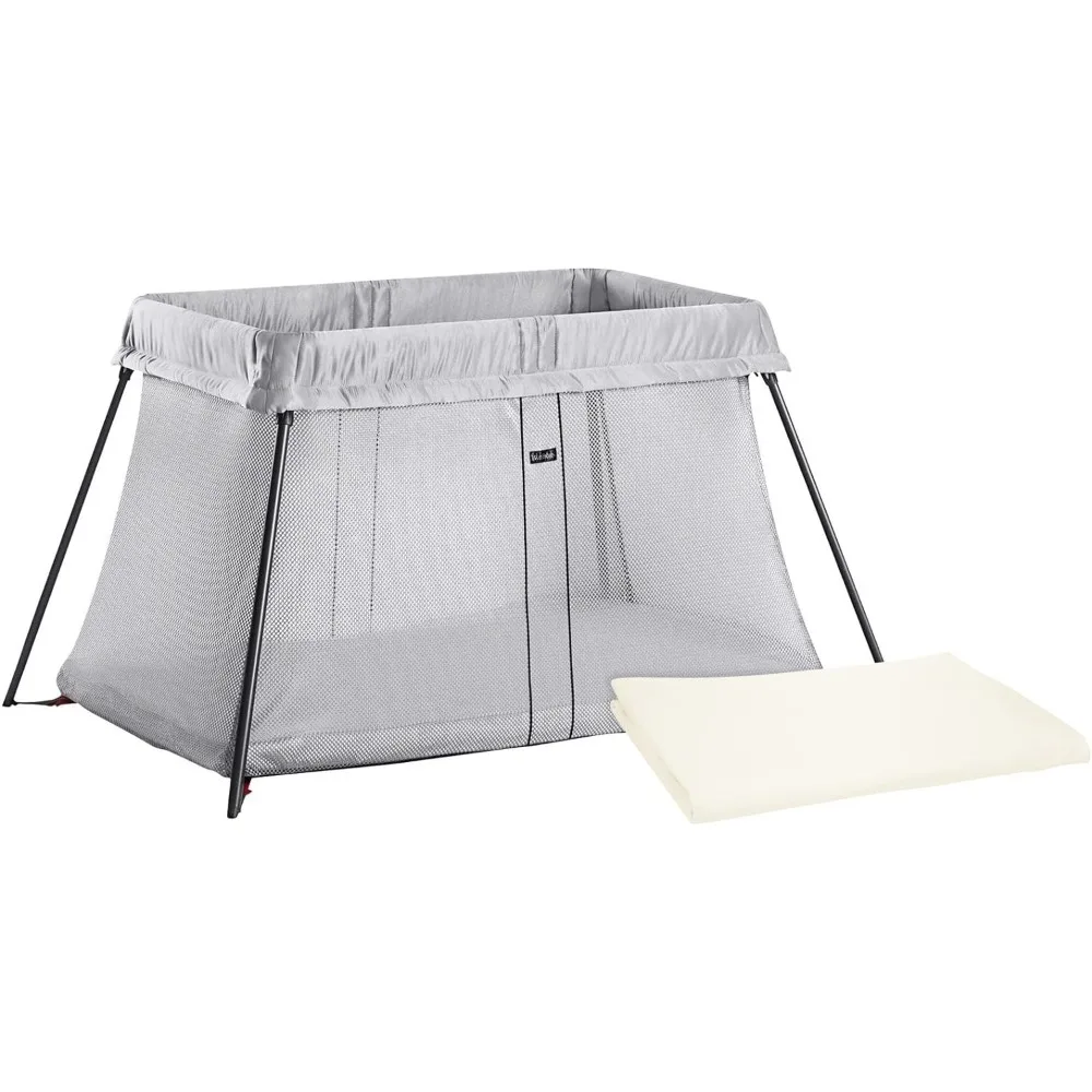 Travel Crib Light - Silver + Fitted Sheet Bundle Pack