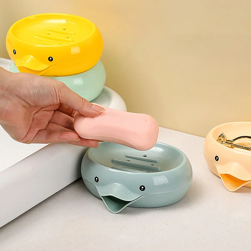 Lamgool Soap Box Cute Duck Shape Soap Dish Self Draining Soap Holder Soap Rack For Shower Bathroom Kitchen Plastic Tray Holder ﻿