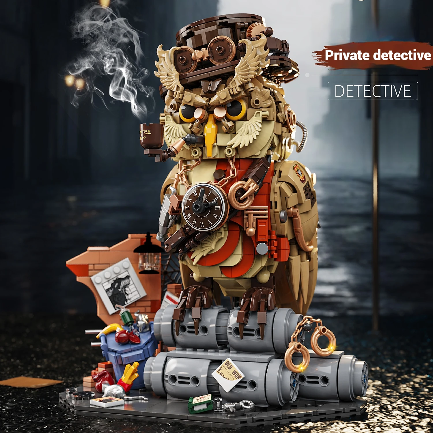 

33006 Private Detective Owl Home Decor Creative Animal Model Small Particle Building Blocks Educational Toy Boy's Birthday Gift