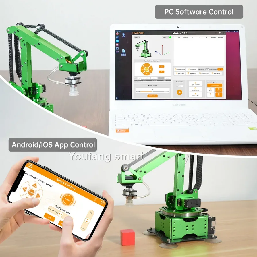 5 Axis Robot Arm with Guide Rails Suction Cup RC Robotics Manipulator for Arduino and AI Python ESP32 Programmable Robot DIY Kit