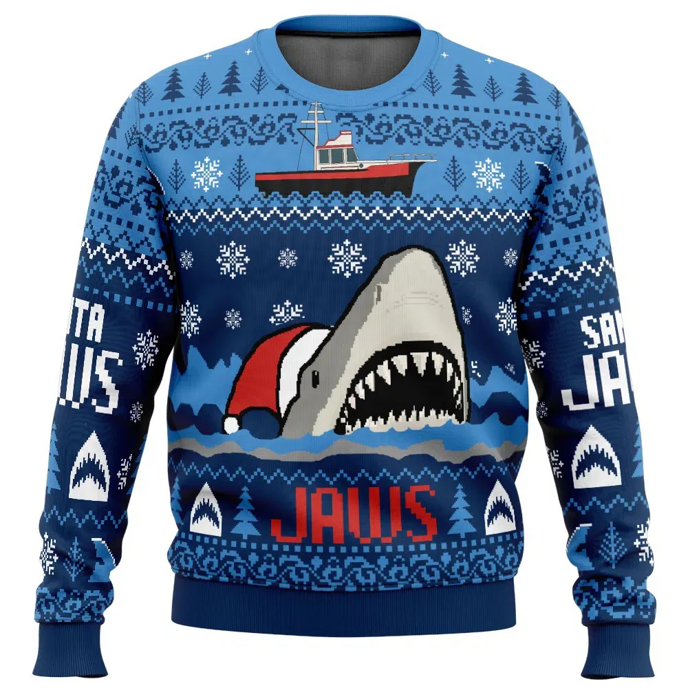 Santa Jaws Jaws Men's Crew Neck Ugly Christmas Sweatshirt Soft Comfy Stylish Relaxed-Fit Plus Size Long Sleeve Autumn Winter