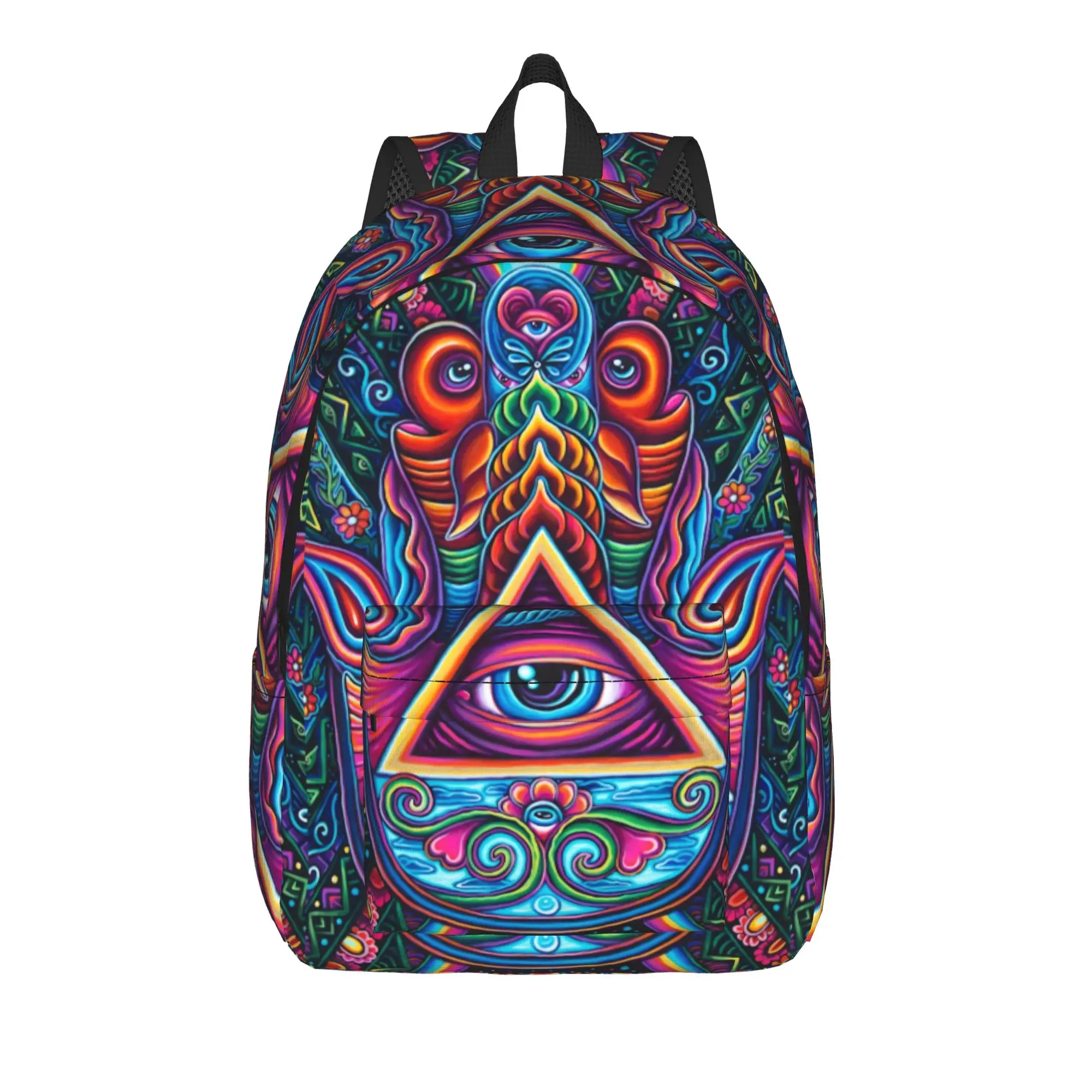 Psychedelic Triangle Eye Horror Art Backpack  Female Polyester Cycling Backpacks Big Pretty High School Bags Rucksack