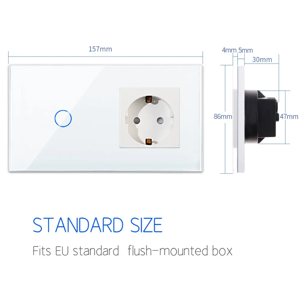 Prise électrique murale avec interrupteur, prises de courant simples et doubles, interrupteurs d'éclairage à capteur, norme européenne, 1 gang, 2 gangs, 3 gangs, 1 voie
