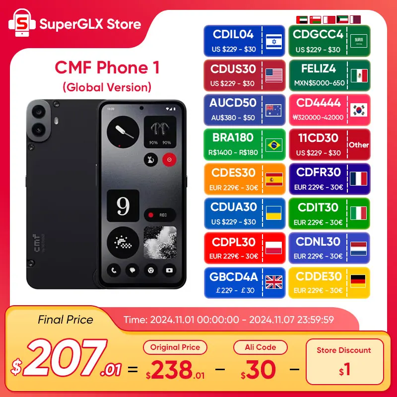 

New Global Version CMF Phone 1 6.67”120Hz AMOLED Display Mediatek Dimensity 7300 Dual 50MP Camera 5000mAh Battery 33W Charge