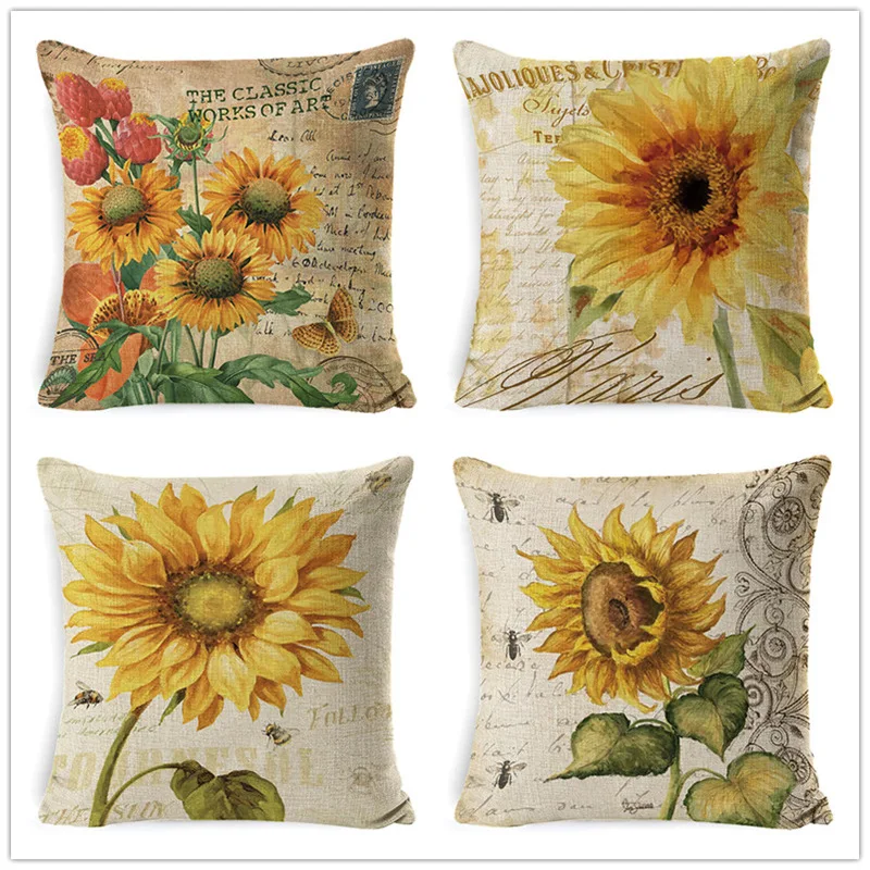 

Summer Sunflower Pillowcase Yellow Flower Pillow Cover Sofa Bed Bedroom Garden Chair Pillow Case Interior for Home Decor 45x45cm