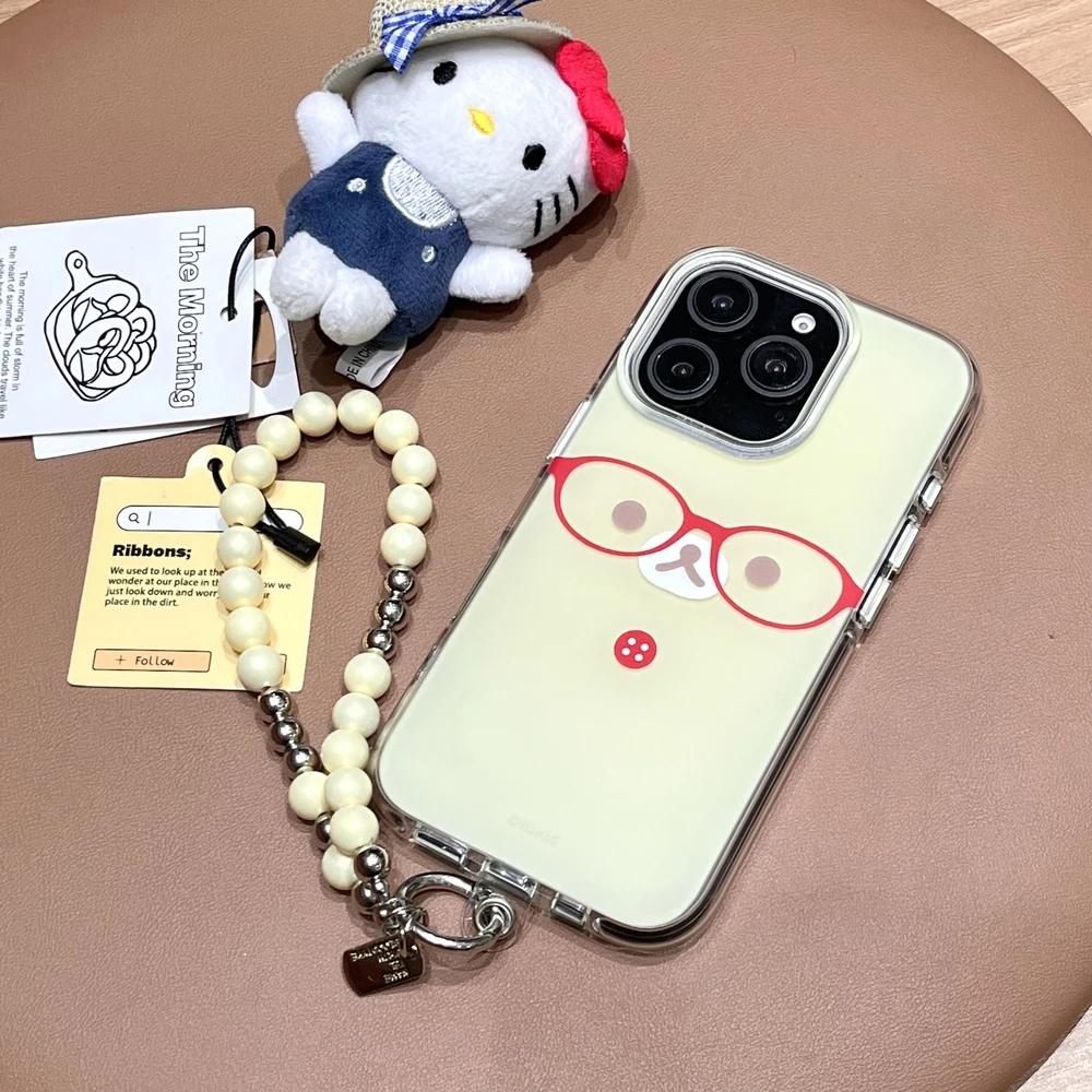 Rilakkuma الدب قضية الهاتف آيفون 17 16 15 14 13 12 برو ماكس لطيف الكرتون اليابان أنيمي للصدمات الغلاف الصلب مع الحبل