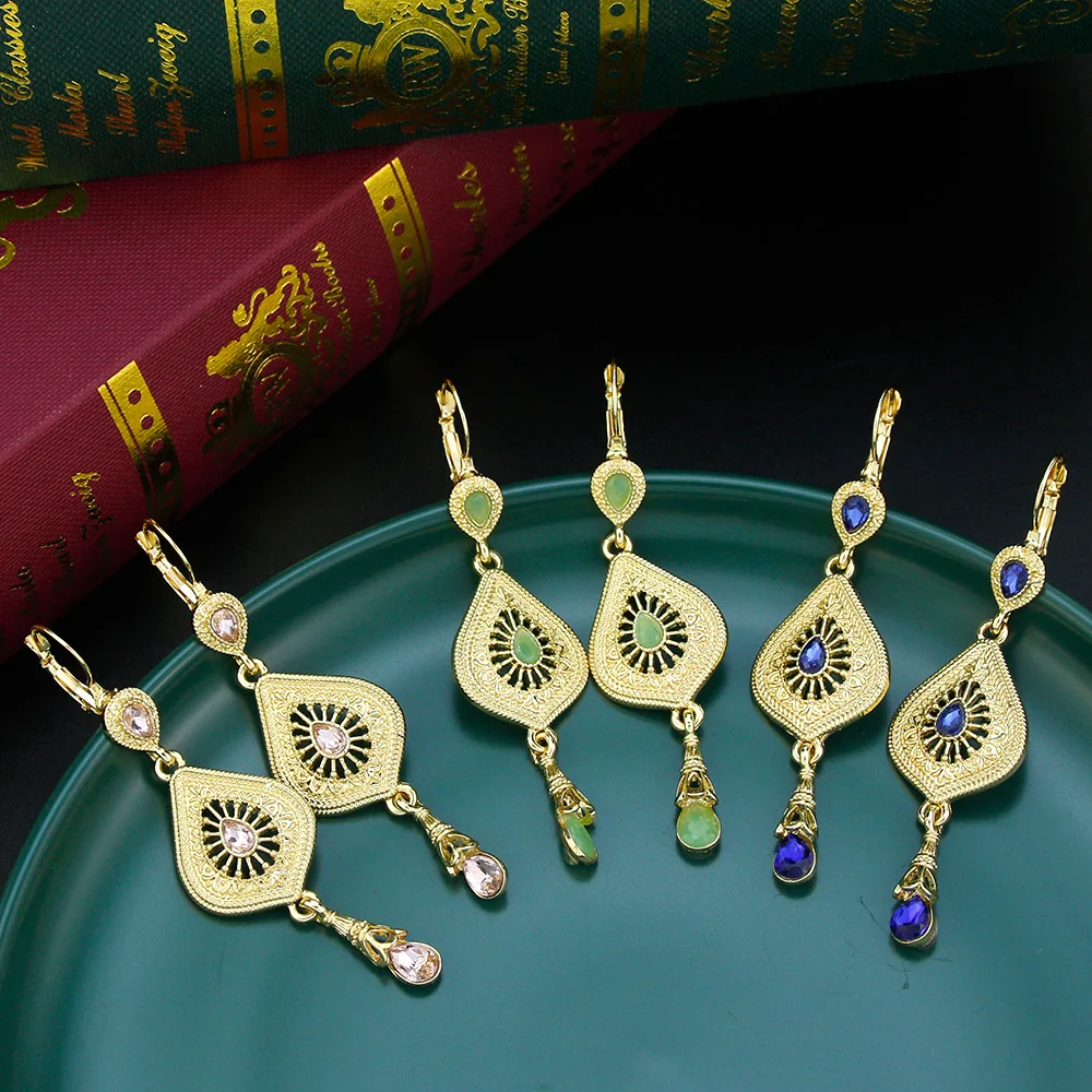 Sunspicems Gold Color Morocco Earring Arabic Jewelry For Women Algeria Long Drop Earring Bride Wedding Banquet Jewelry Gift image 2